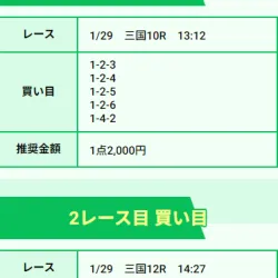 1月29日のお試しライン買い目